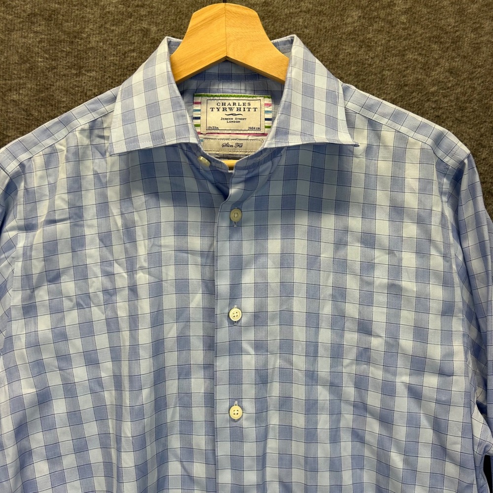 Charles Tyrwhitt Mens Slim Fit Blue Grid Check Cotton Dress Shirt 15.5 33in